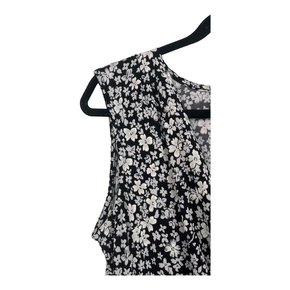 Nina Leonard Jumpsuit faux wrap wide leg sleeveless floral black white Medium M - Picture 2 of 4
